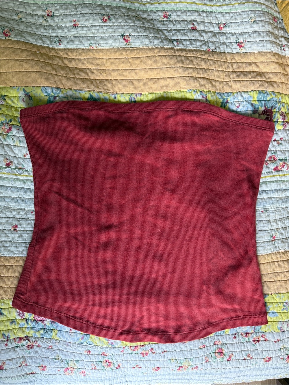 Burnt Red Ribbed Strapless Tube Top